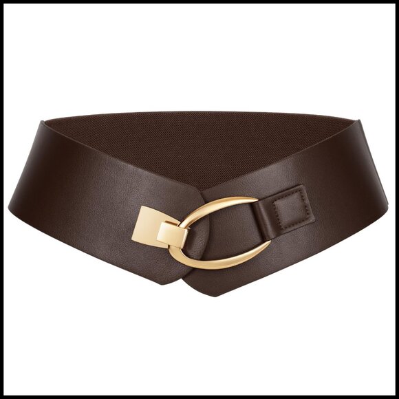 Accessories - Wide Elastic Belt with Gold Buckle Vintage Y2K Chic Stretch Waistbelt for